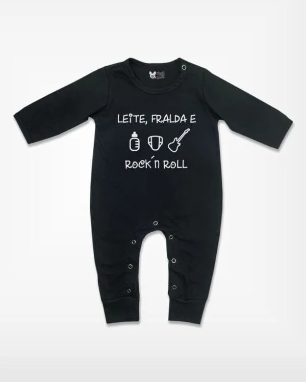 Macacão de Bebê Leite Fralda e Rock´n Roll