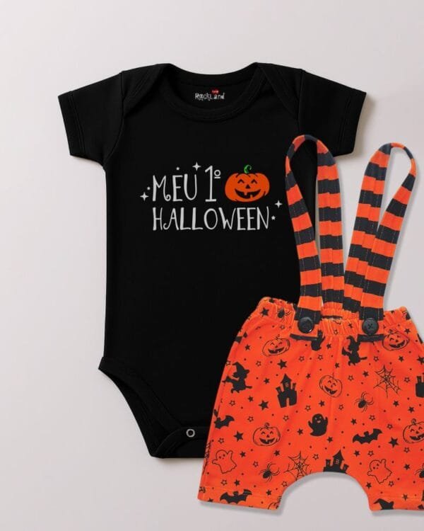 Conjunto Meu Primeiro Halloween Bebê Body + Jardineira