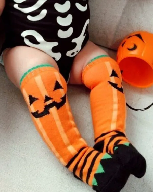 Meia Bebê 3/4 Halloween Abóbora