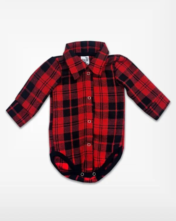 Body Polo Bebê Xadrez Vermelho e Preto