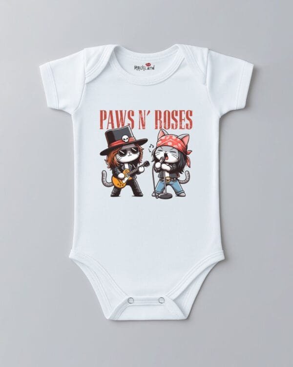 Body de Rock Bebê Divertido Cat Paws N' Roses - Imagem 2