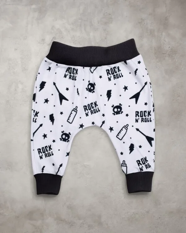 Calça de Bebê Saruel Rock Caveirinhas Branca