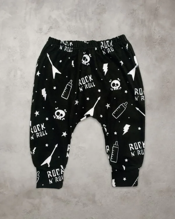 Calça de Bebê Saruel Rock Caveirinhas Preta