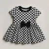 Vestido Bebê Quadriculado Preto e Branco Laço