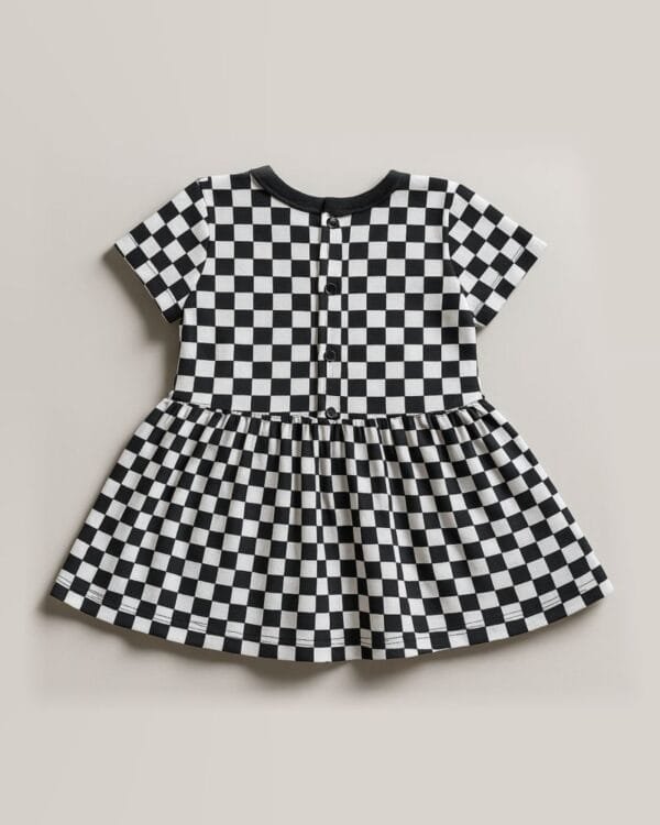 Vestido Bebê Quadriculado Preto e Branco Laço - Imagem 2