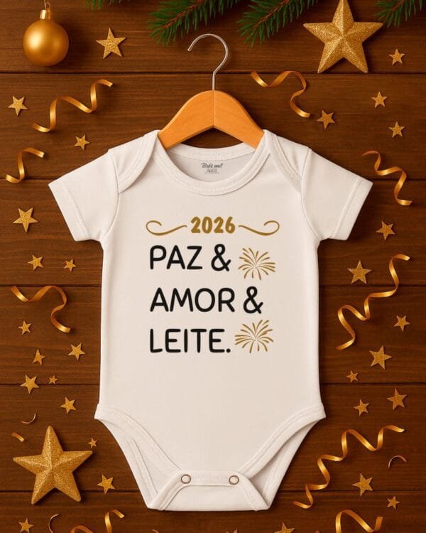 Body Bebê Ano Novo Paz Amor e Leite