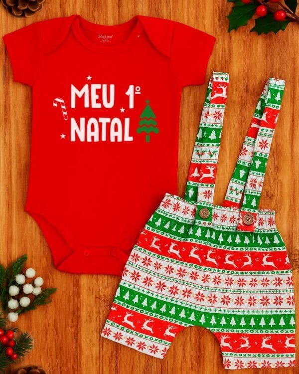 Conjunto Bebê Natal Primeiro Natal Vermelho