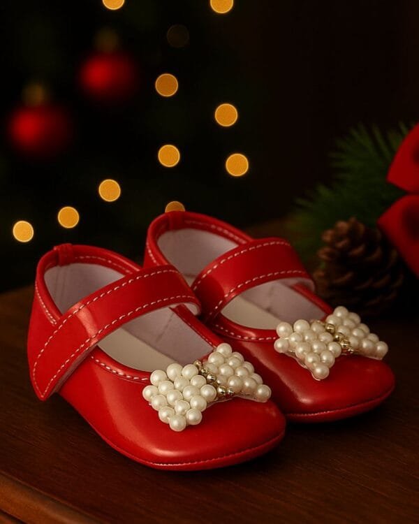 Sapatinho Vermelho Laço Pérolas