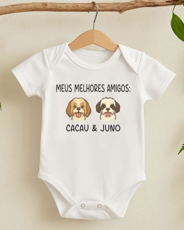 Body de Bebê Personalizado AuMiguinhos com Dois Pets e Nome
