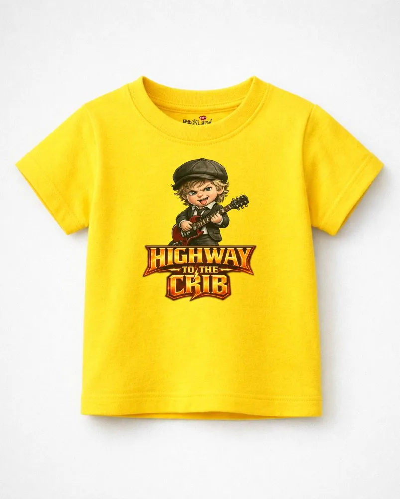 Camiseta Infantil de Rock ACDC Highway to the Crib Amarela