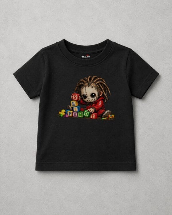 Camiseta Preta do Slipknot com blocos divertidos