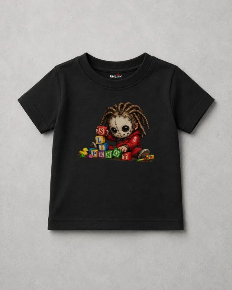 Camiseta Preta do Slipknot com blocos divertidos