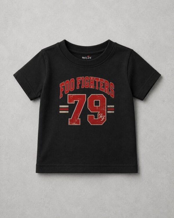 Camiseta Preta Infantil de Rock Varsity Foo Fighters 79