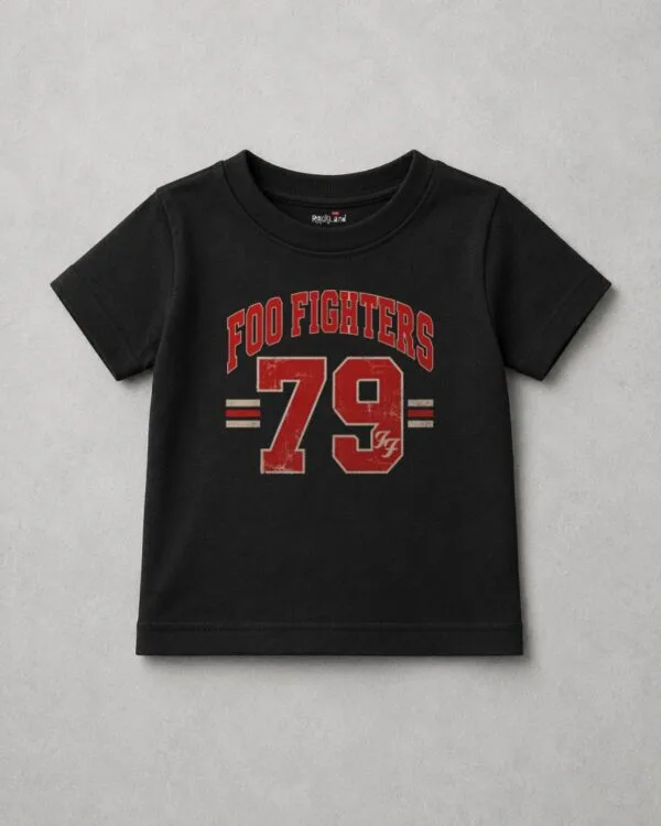 Camiseta Preta Infantil de Rock Varsity Foo Fighters 79