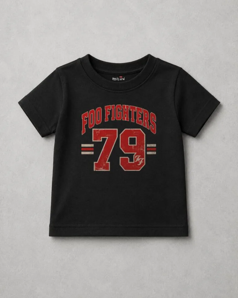 Camiseta Preta Infantil de Rock Varsity Foo Fighters 79