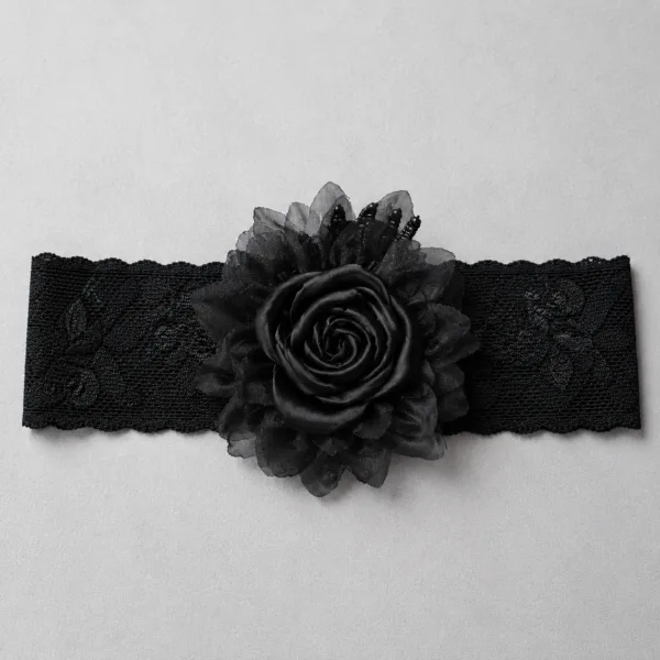Faixa de Cabelo Bebê Luxo Preta Flor