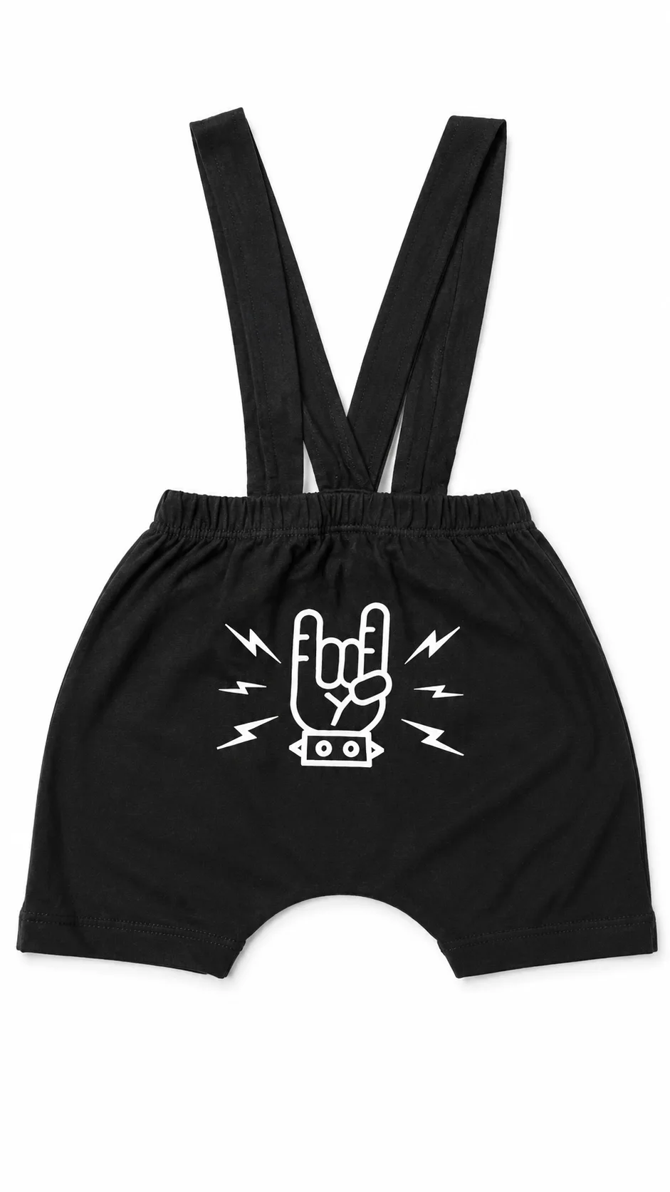 Shorts de Bebê Suspensório Preto Rock