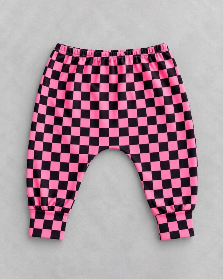 Calça Quadriculada Rosa e Preta